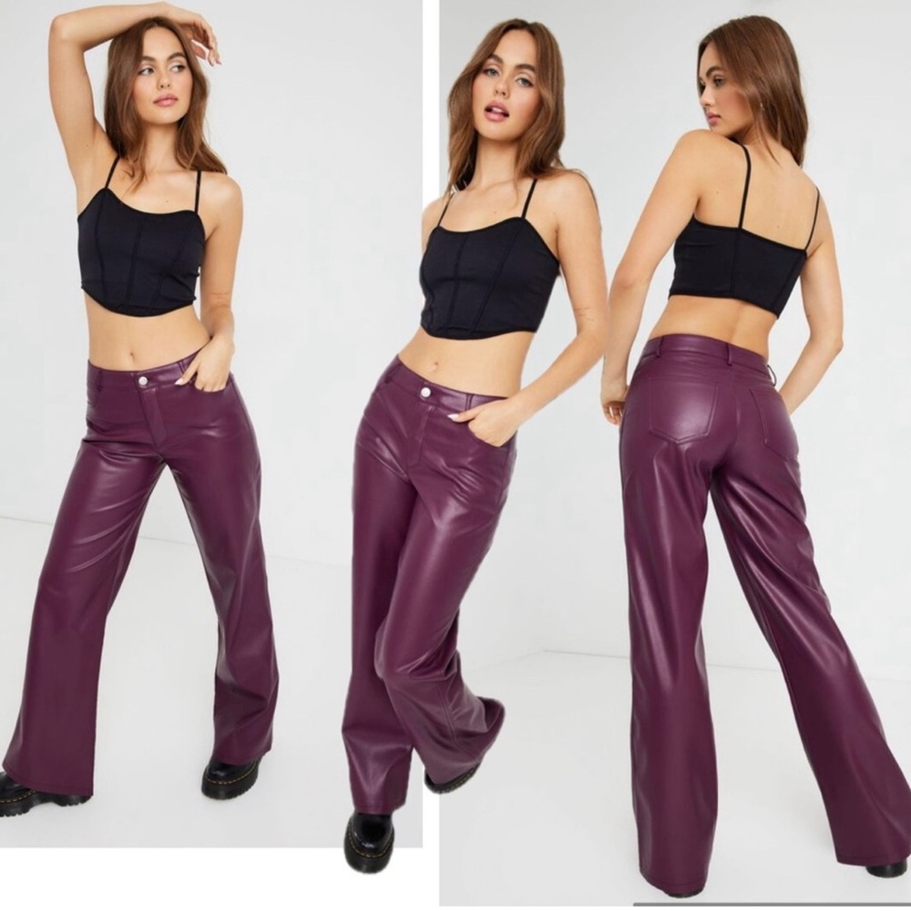 Garage Fig Purple Brooke Faux Leather Low Rise Pant Sz L Pleather Vegan